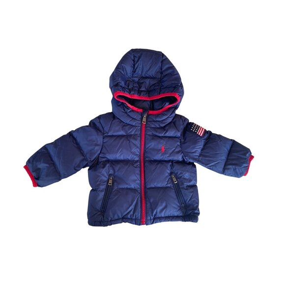 9M Ralph Lauren Polo Baby Hooded Navy Down Jacket - Picture 1 of 13